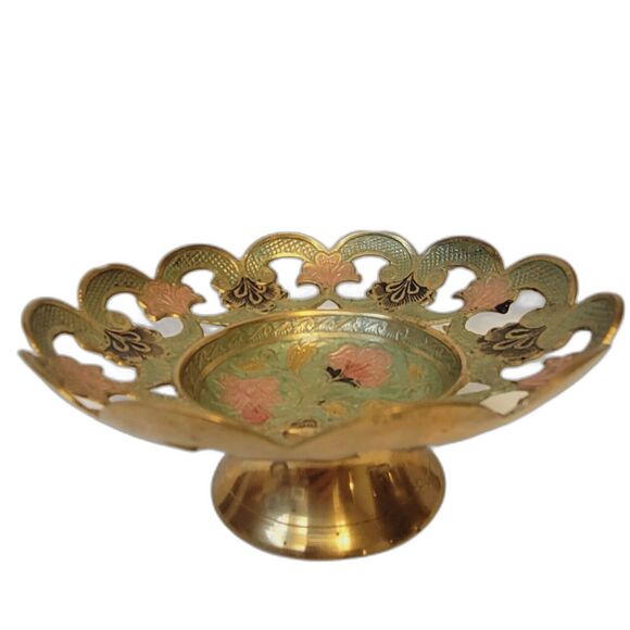 Accent In Brass  Sedona AZ Hand Painted Pedestal Trinket Decorative Bowl - Picture 1 of 7